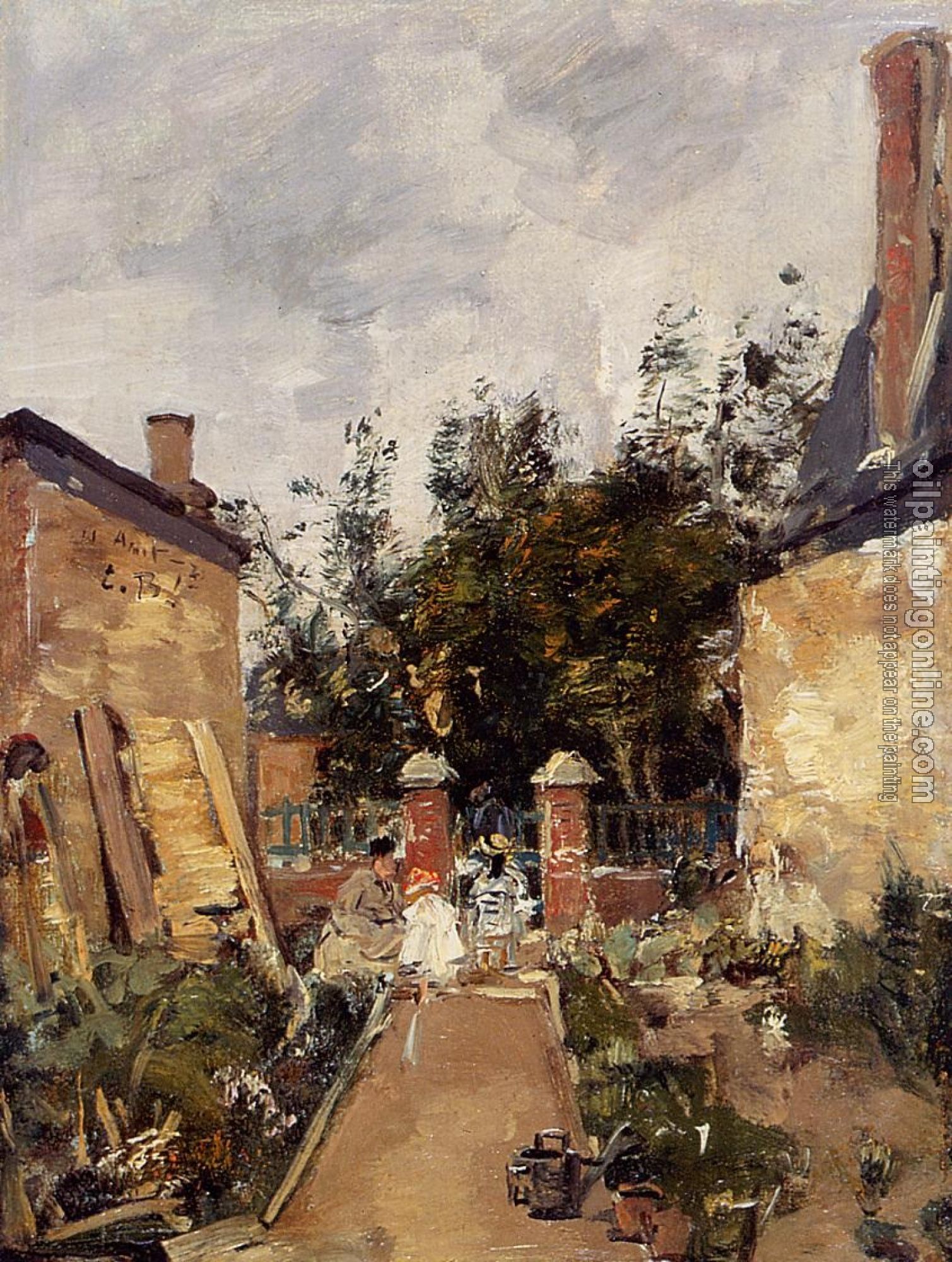 Boudin, Eugene - Madame S with Her Children in Their Garden at Trouville
